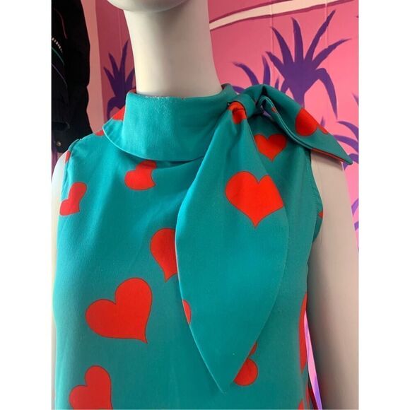 Gmess Womens Red Heart Print Bow Tie Sleeveless Mini Dress Size Medium - Picture 4 of 13